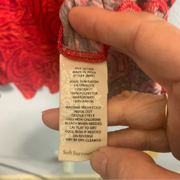 Soft Surroundings Velvet Embroidered Boho Bell Sleeves Stretch Tunic - Picture 4 of 5